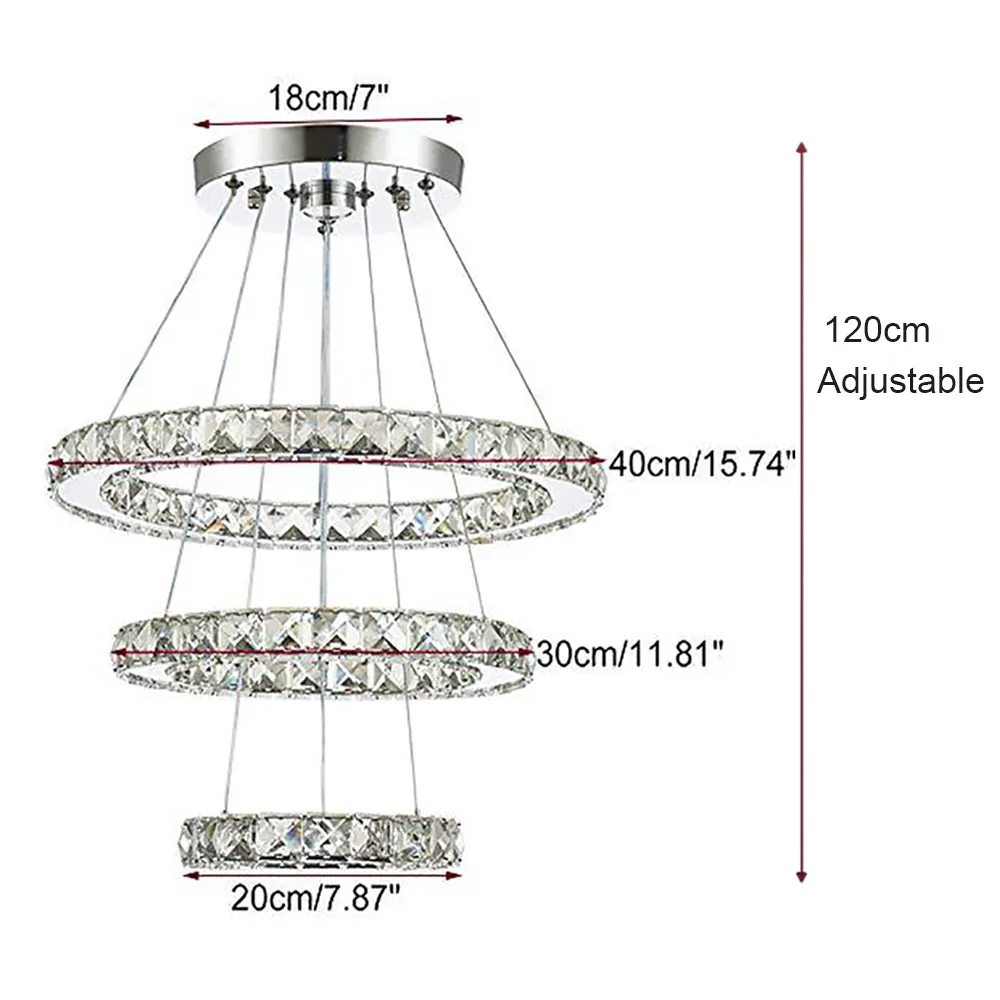 Modern Chandelier| 3 LED Rings Crystal Chandelier Cold White|Ceiling Lighting Fixture Bedroom/Living Room