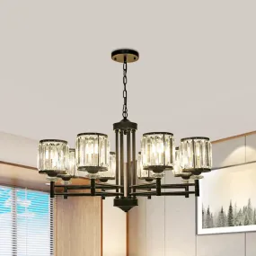 Modern Crystal Drum Shade 8-Head Metal Frame Pendant Light - Black/Gold Chandelier Lamp