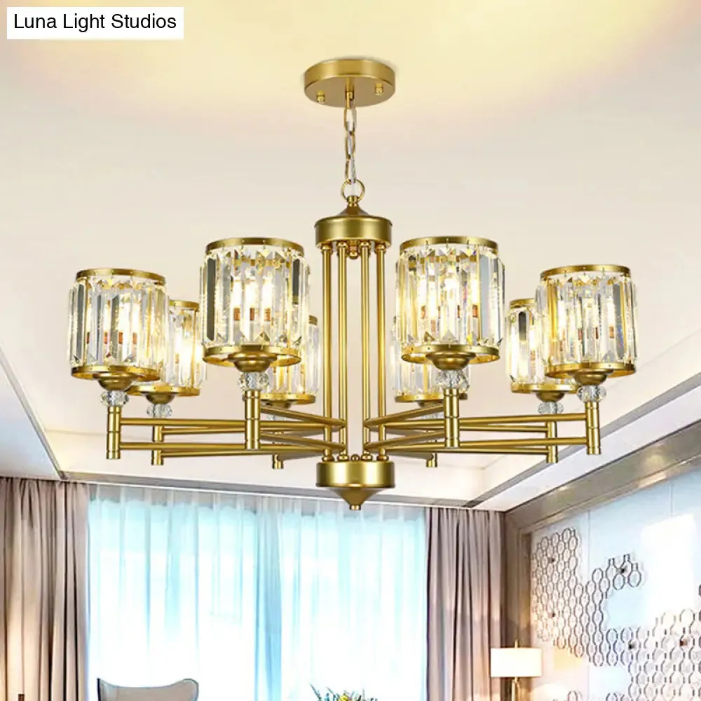 Modern Crystal Drum Shade 8-Head Metal Frame Pendant Light - Black/Gold Chandelier Lamp