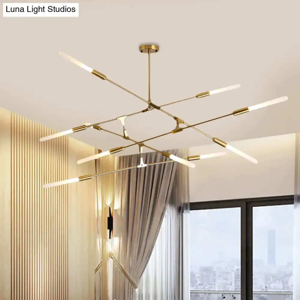 Modern Gold Pendant Light with Opal Glass Shade - Linear Hanging Fixture with 4/6/8 Lights