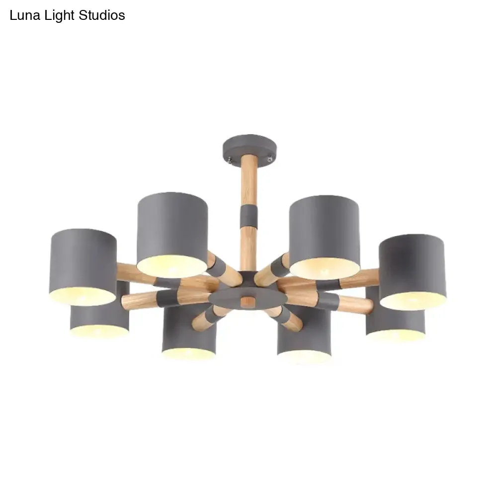 Modern Snowflake Hanging Light: Drum Shade Macaron Wood Chandelier for Living Room