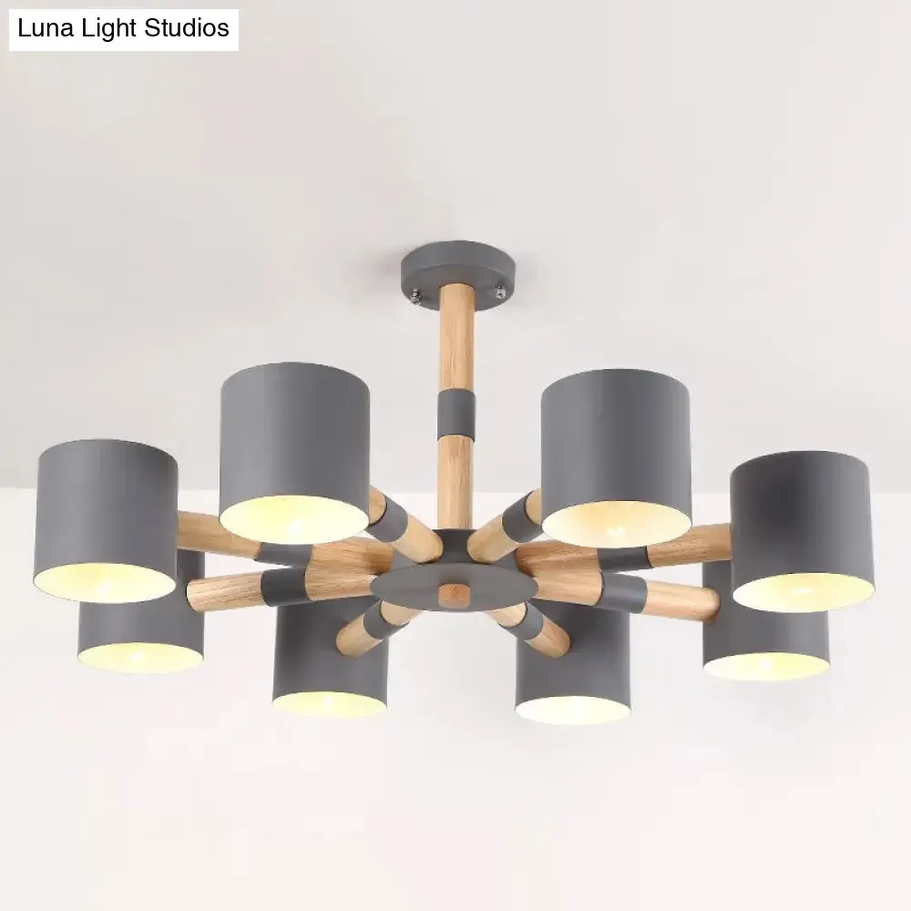 Modern Snowflake Hanging Light: Drum Shade Macaron Wood Chandelier for Living Room