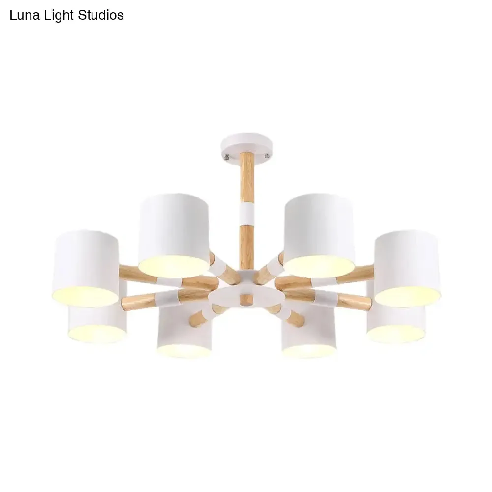 Modern Snowflake Hanging Light: Drum Shade Macaron Wood Chandelier for Living Room