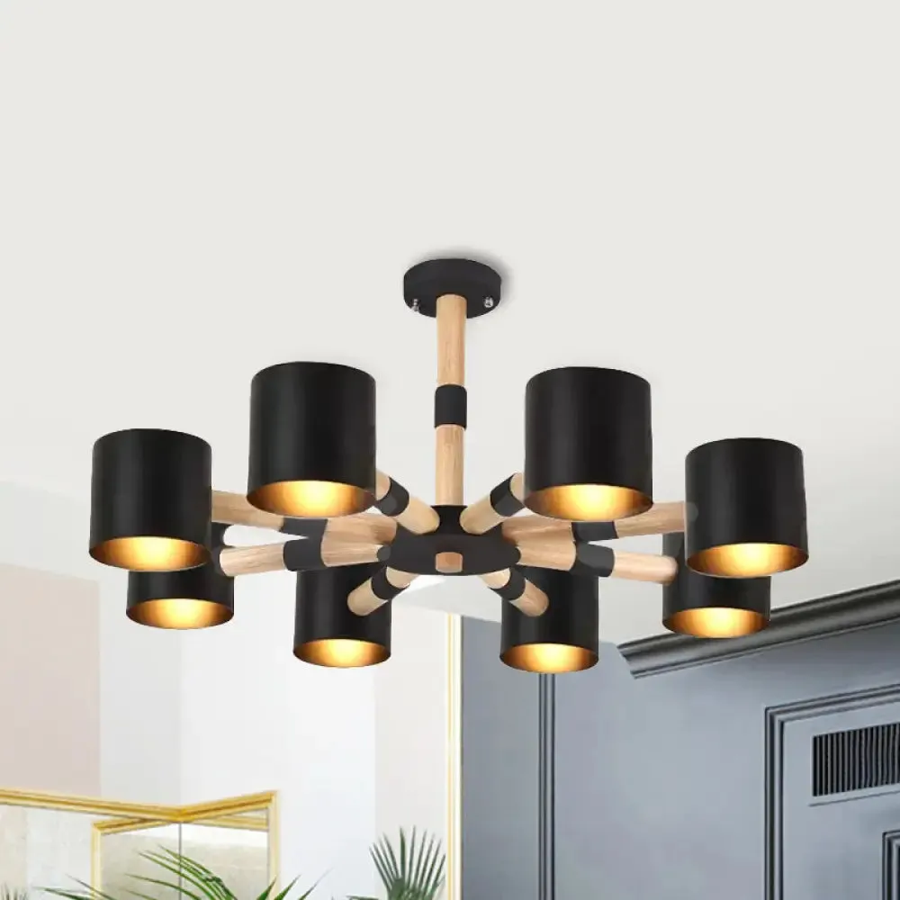 Modern Snowflake Hanging Light: Drum Shade Macaron Wood Chandelier for Living Room