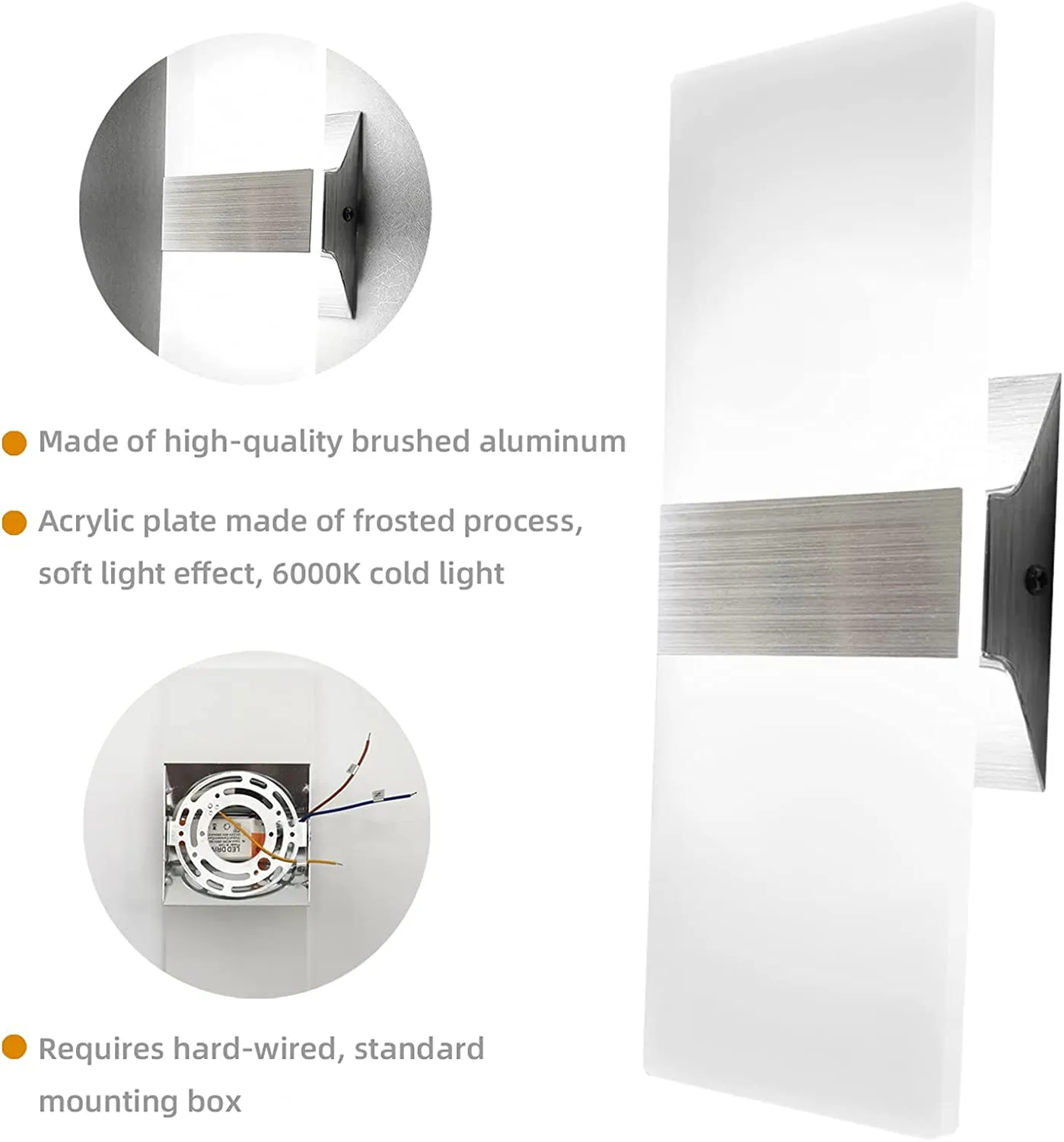 Modern Wall Sconces Set of Two - Led Wall Light 10w, 6000k