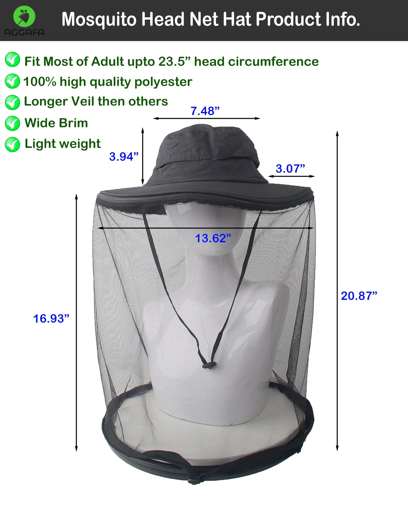 Mosquito head net hat [Black color]