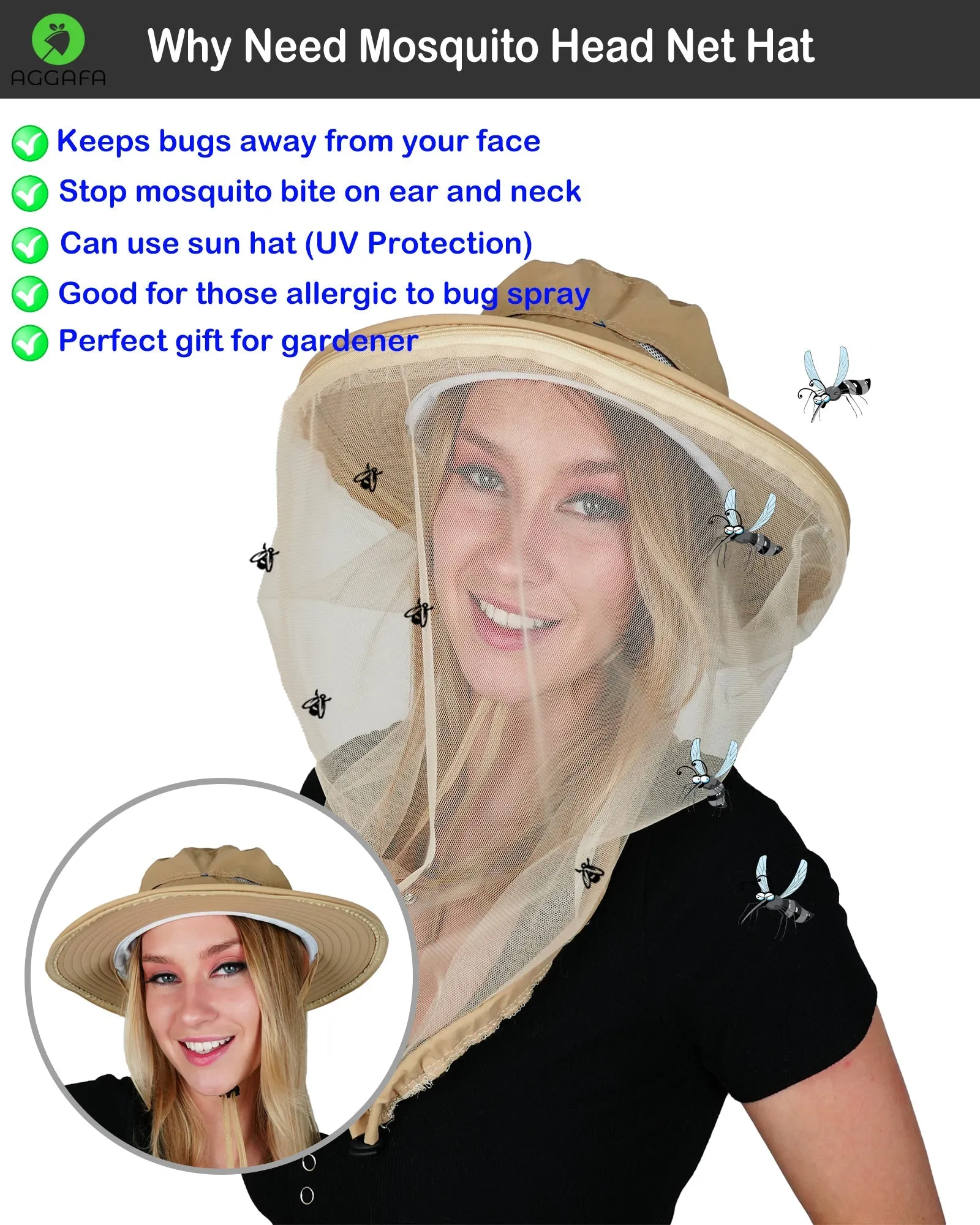 Mosquito head net hat [Light grey color]