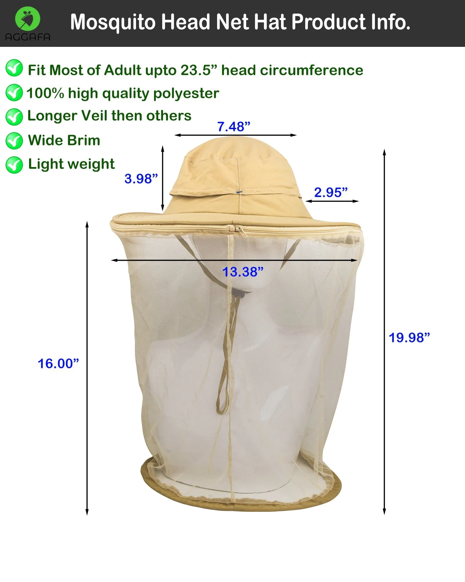 Mosquito head net hat [Light grey color]