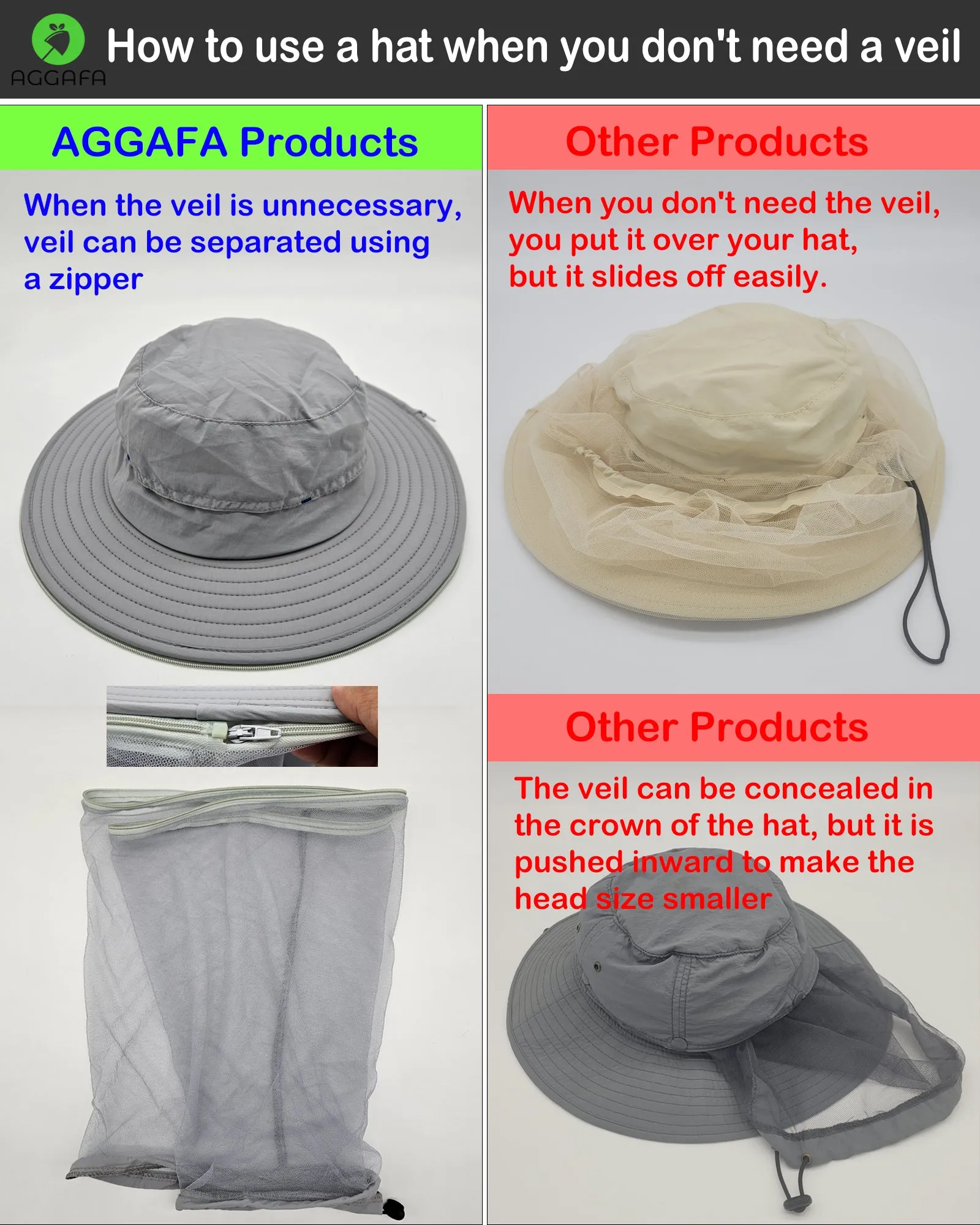 Mosquito head net hat [Light grey color]