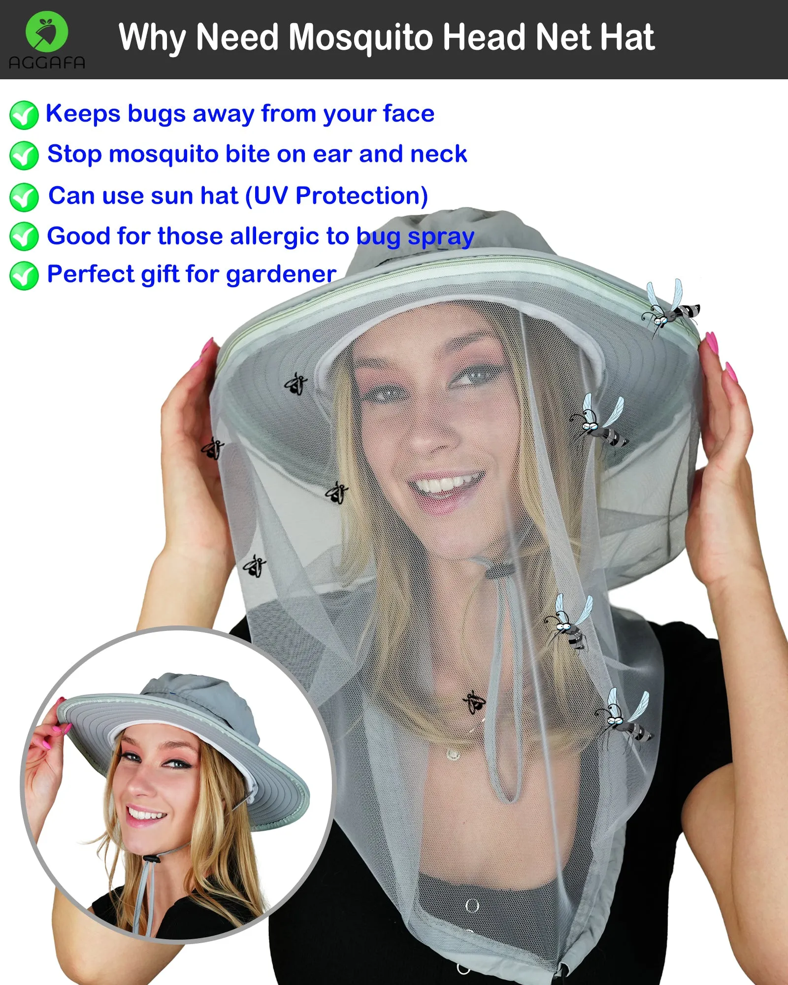 Mosquito head net hat [Light grey color]