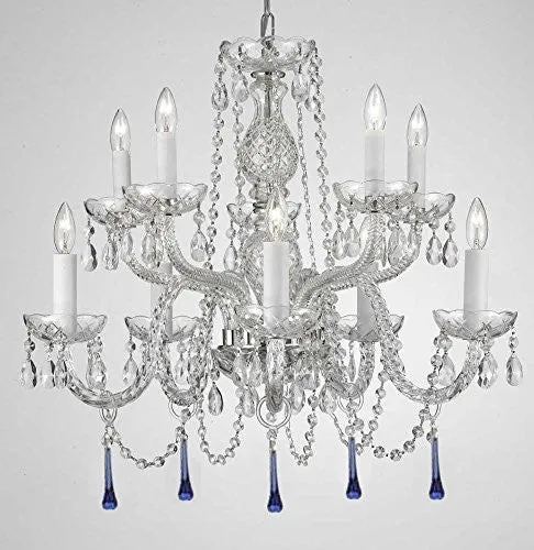 Murano Venetian Style All Crystal Chandelier Lighting W/ Blue Crystals H 25" X W 24" - G46-BLUEDROPS/1122/5 5