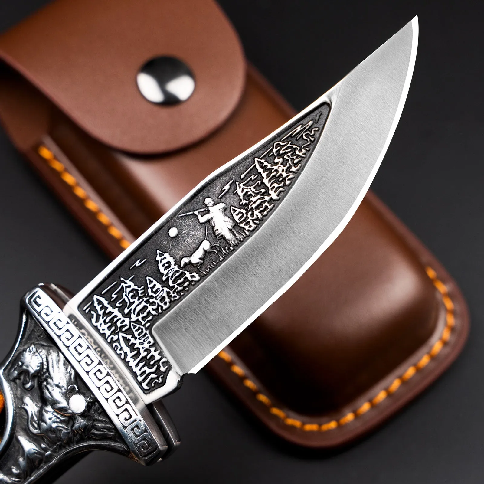 Nedfoss Tiger-roar Pocket Knife with Engraved Blade, Back Lock