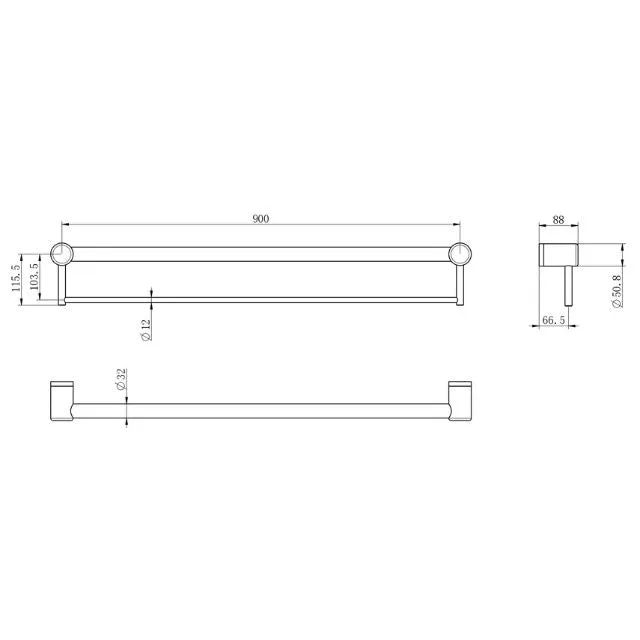 Nero Mecca Care 32mm Grab Rail With Towel Holder 900mm Chrome