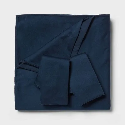 New - Twin/Twin Extra Long Washed Cotton Sateen Duvet Cover and Sham Set Dark Navy - Threshold