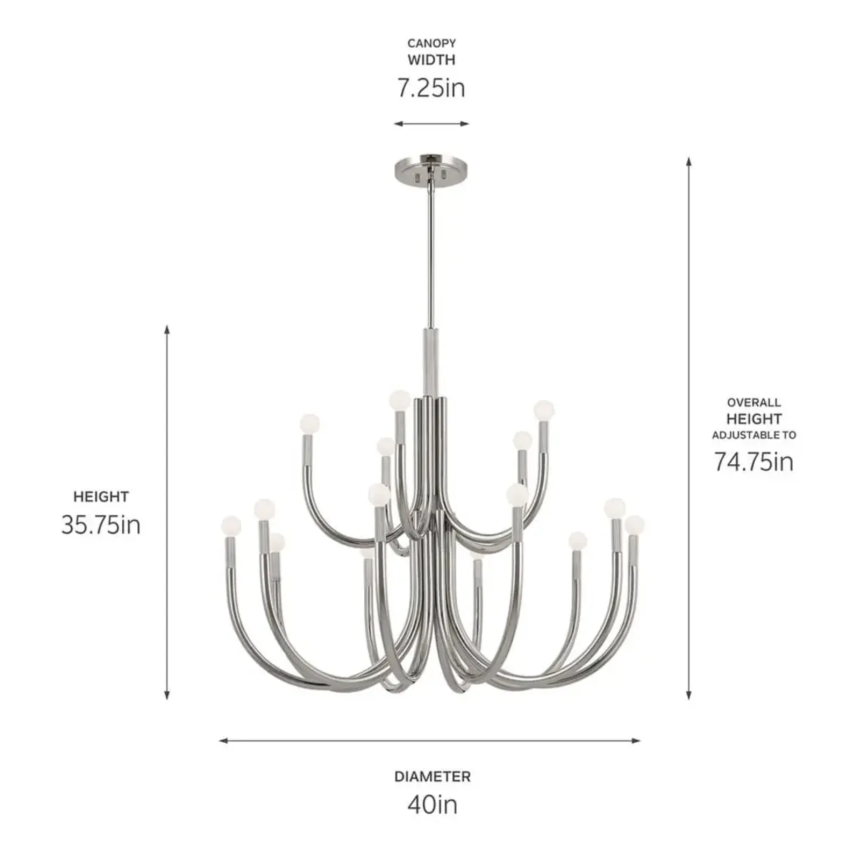 Odensa 40 in. 15 Lights Chandelier Polished Nickel Finish