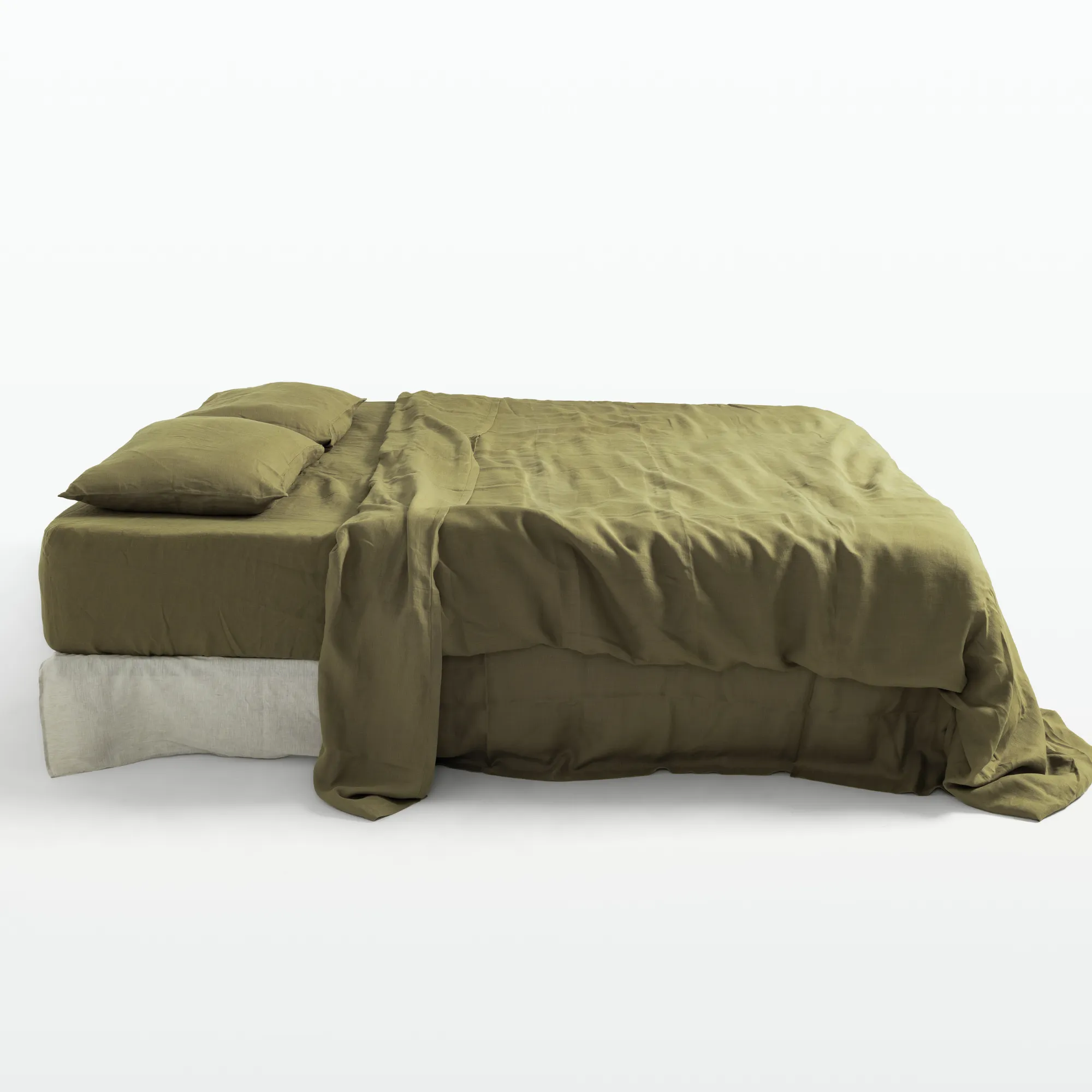 Olive Linen Duvet Cover Set (3 pcs)