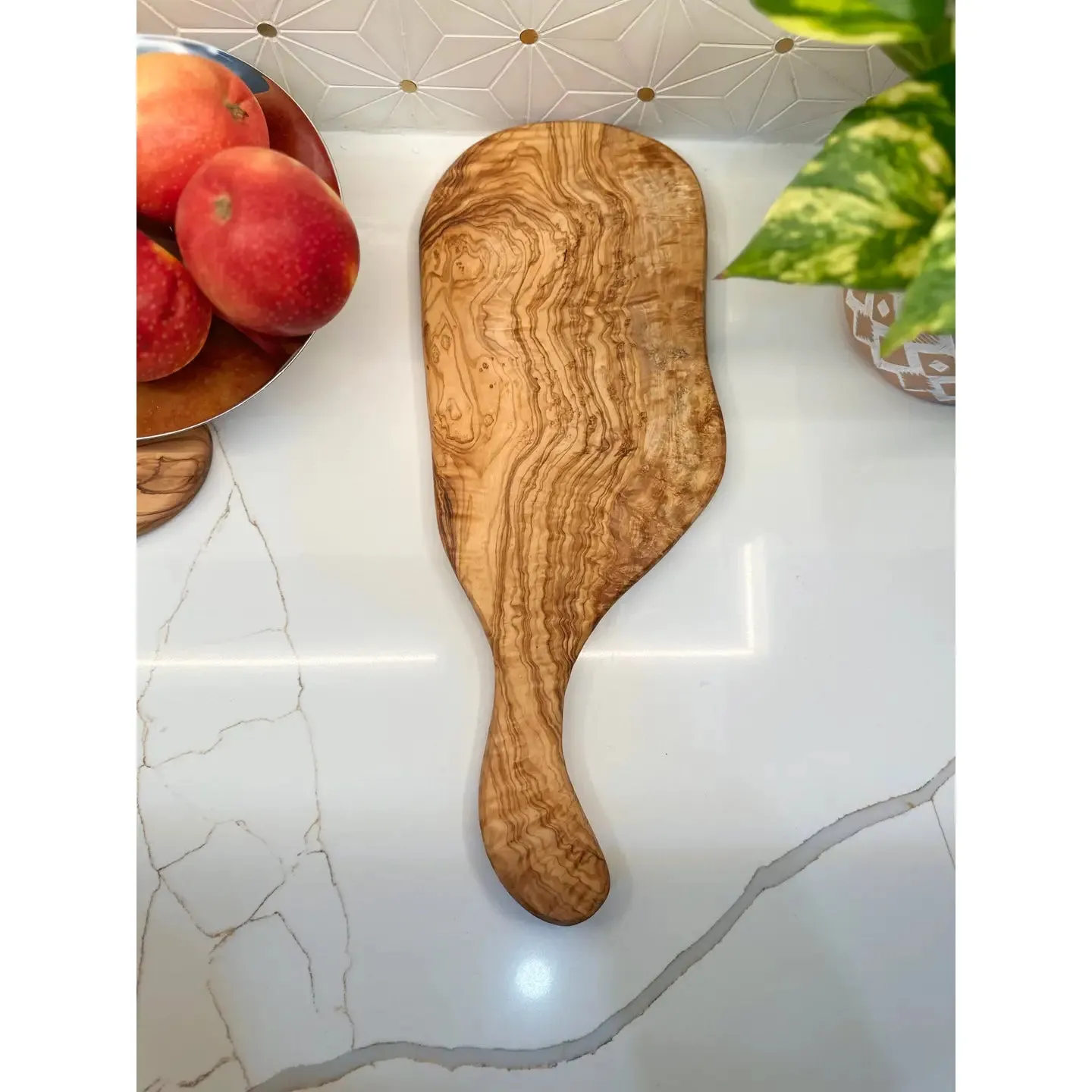 Olive Wood Long Handle Cheese Board