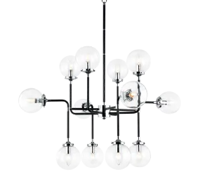 Particle Black and Chrome with Black Rod 12 Light Chandelier