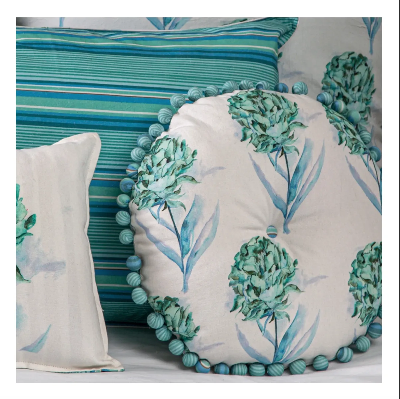 Peony White and Aqua Printed LUXURY 7 PC Set