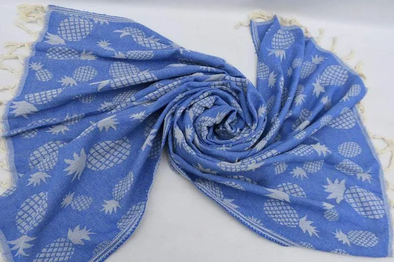 Pineapple Blue 100% Cotton Towel