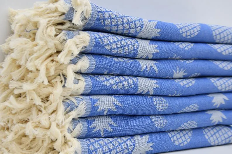 Pineapple Blue 100% Cotton Towel