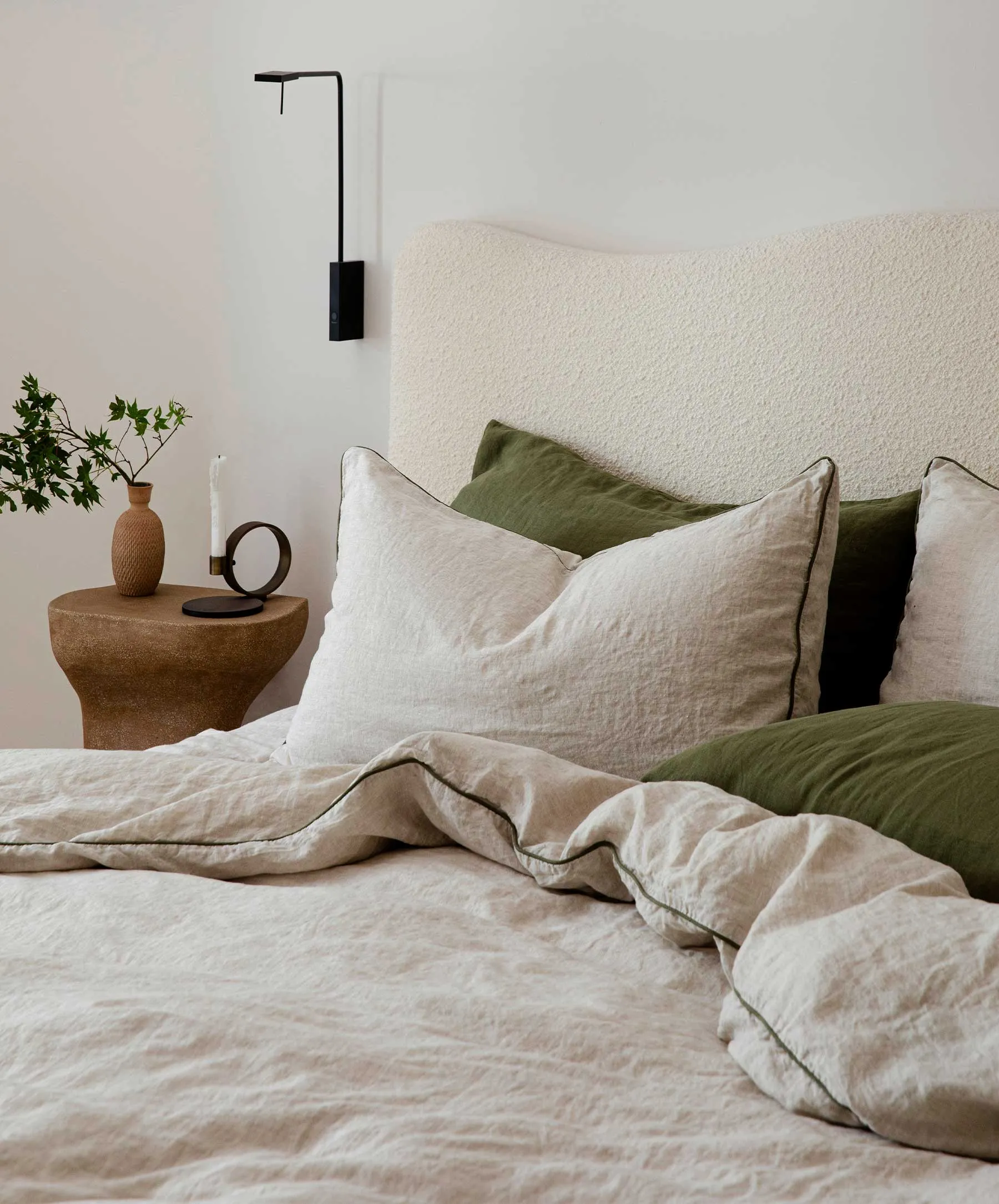 Piped Linen Duvet Cover Set - Natural and Forest