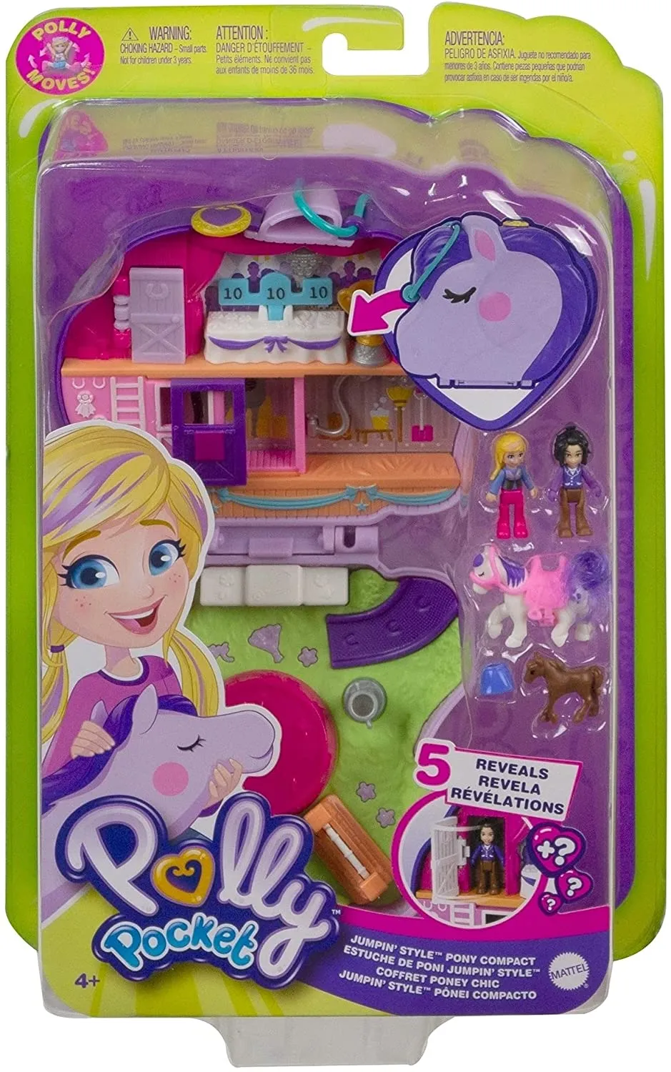 Polly Pocket Jumpin’ Style Pony Compact with Horse Show Theme, Micro Polly Doll & Friend, 2 Horse Figures (1 with Saddle & Tail Hair), Fun Features & Surprise Reveals