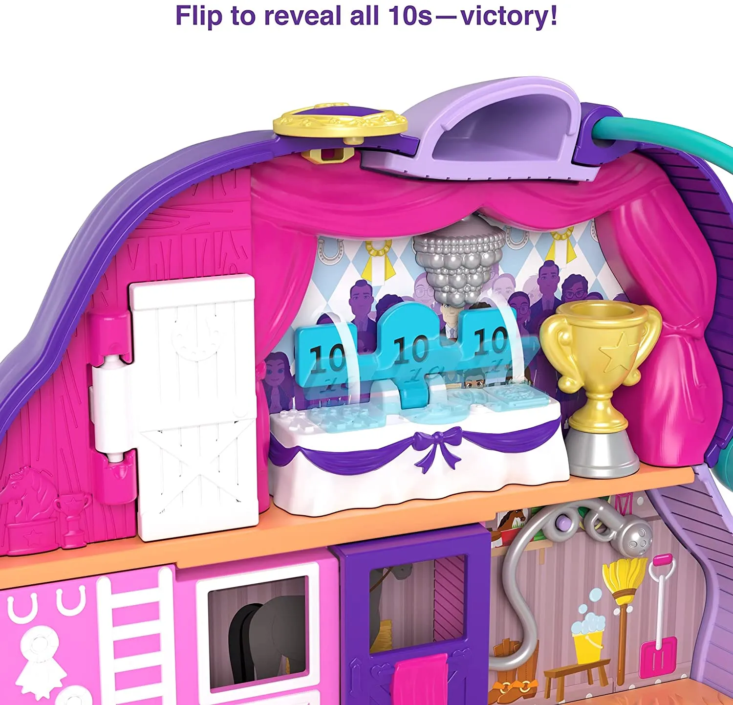 Polly Pocket Jumpin’ Style Pony Compact with Horse Show Theme, Micro Polly Doll & Friend, 2 Horse Figures (1 with Saddle & Tail Hair), Fun Features & Surprise Reveals