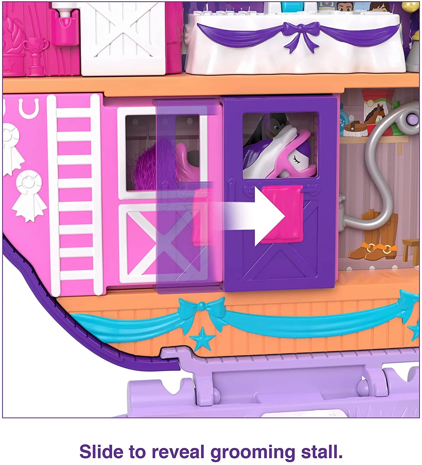 Polly Pocket Jumpin’ Style Pony Compact with Horse Show Theme, Micro Polly Doll & Friend, 2 Horse Figures (1 with Saddle & Tail Hair), Fun Features & Surprise Reveals