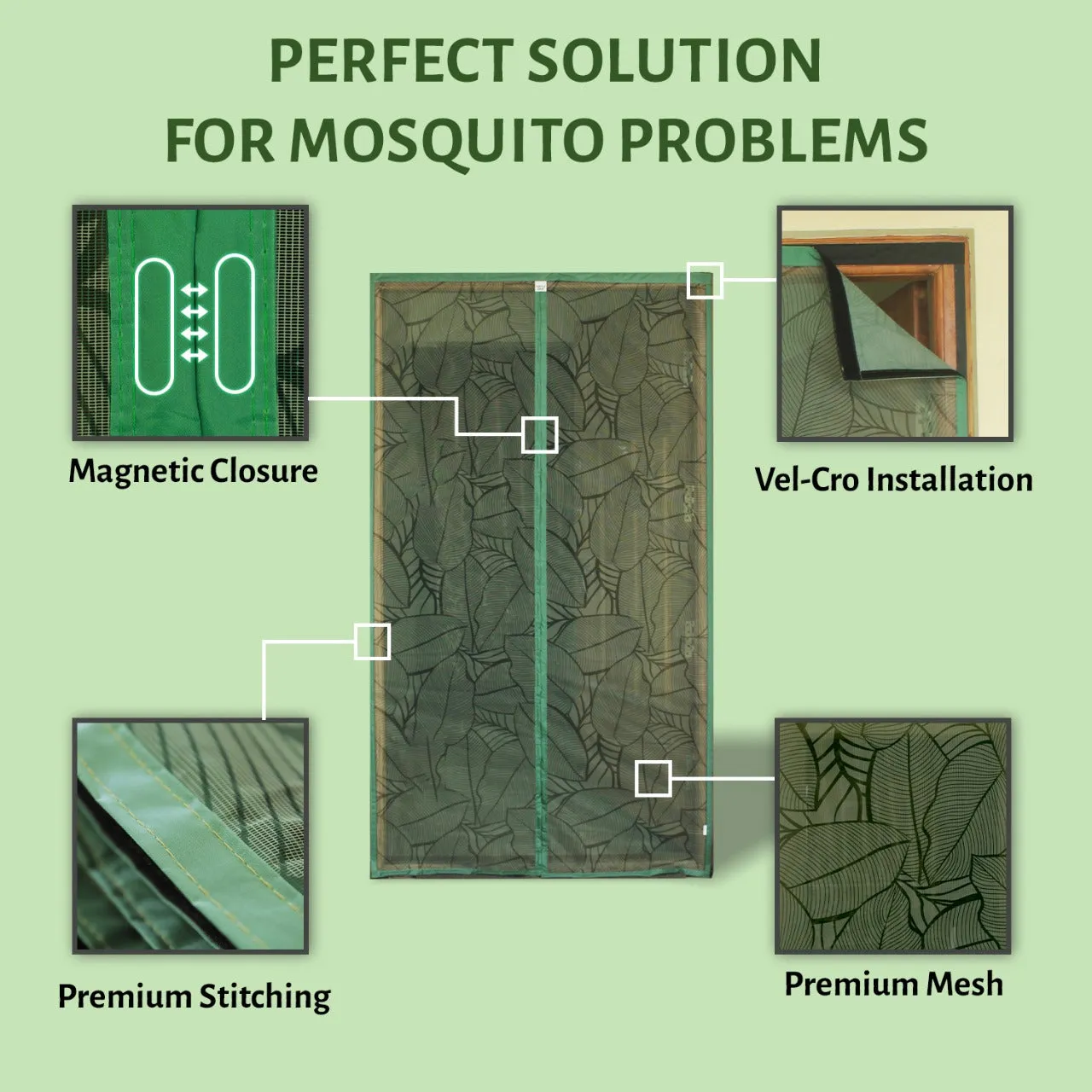 Polyester Magnetic Door Mosquito Net - Forest Green