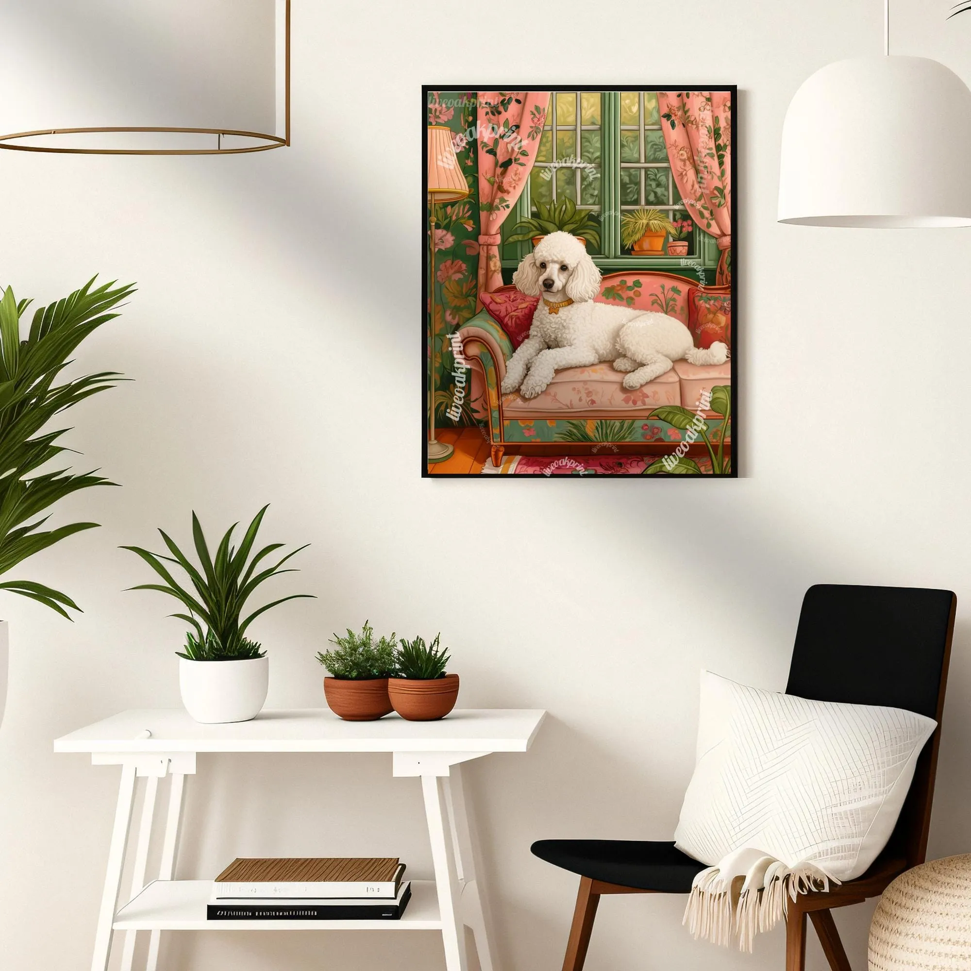 Poodle Lounging on a Luxury Sofa – Maximalist Wall Art – Poodle Dog Print – Dog Wall Art - Unique Poodle Gift - Boho Vintage Poodle Print