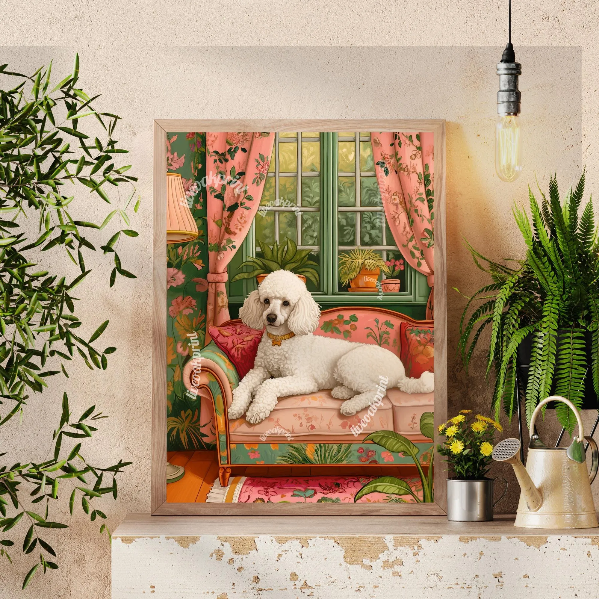 Poodle Lounging on a Luxury Sofa – Maximalist Wall Art – Poodle Dog Print – Dog Wall Art - Unique Poodle Gift - Boho Vintage Poodle Print