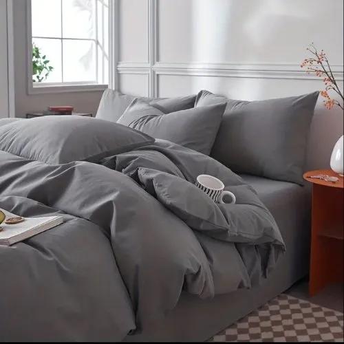 Premium King size 6 pieces Bedding Set without filler,  Plain Anchor Grey Color