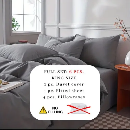 Premium King size 6 pieces Bedding Set without filler,  Plain Anchor Grey Color