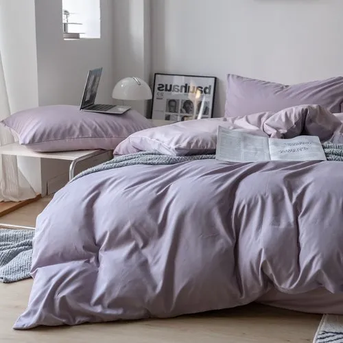 Premium Single Size 4 Pieces Korean Reversible Bedding Set, Plain Purple and Light Purple Color.