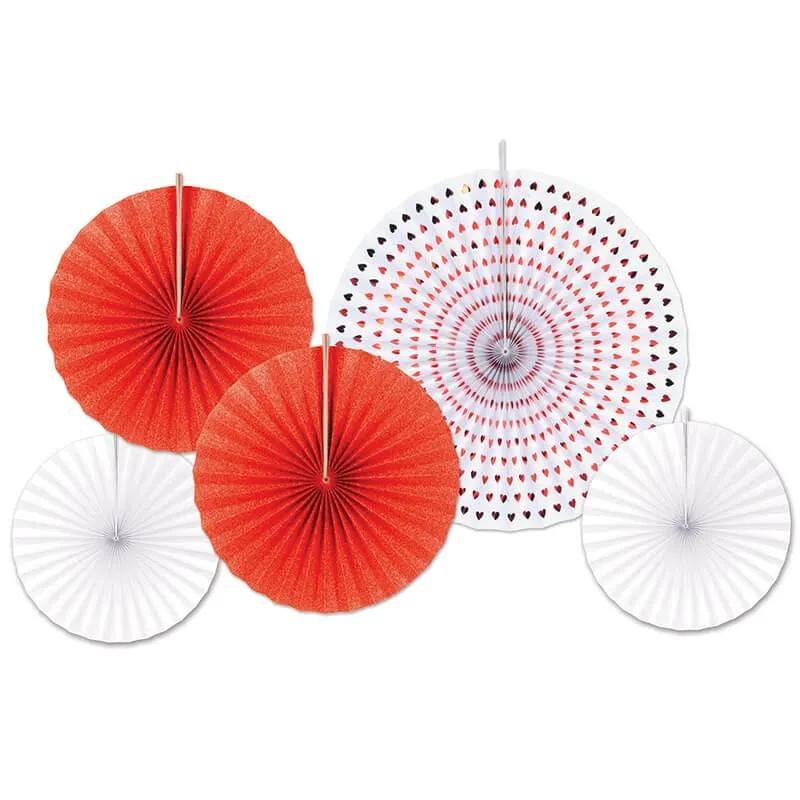 Red & White Valentine's Day Decorative Fans Set/5