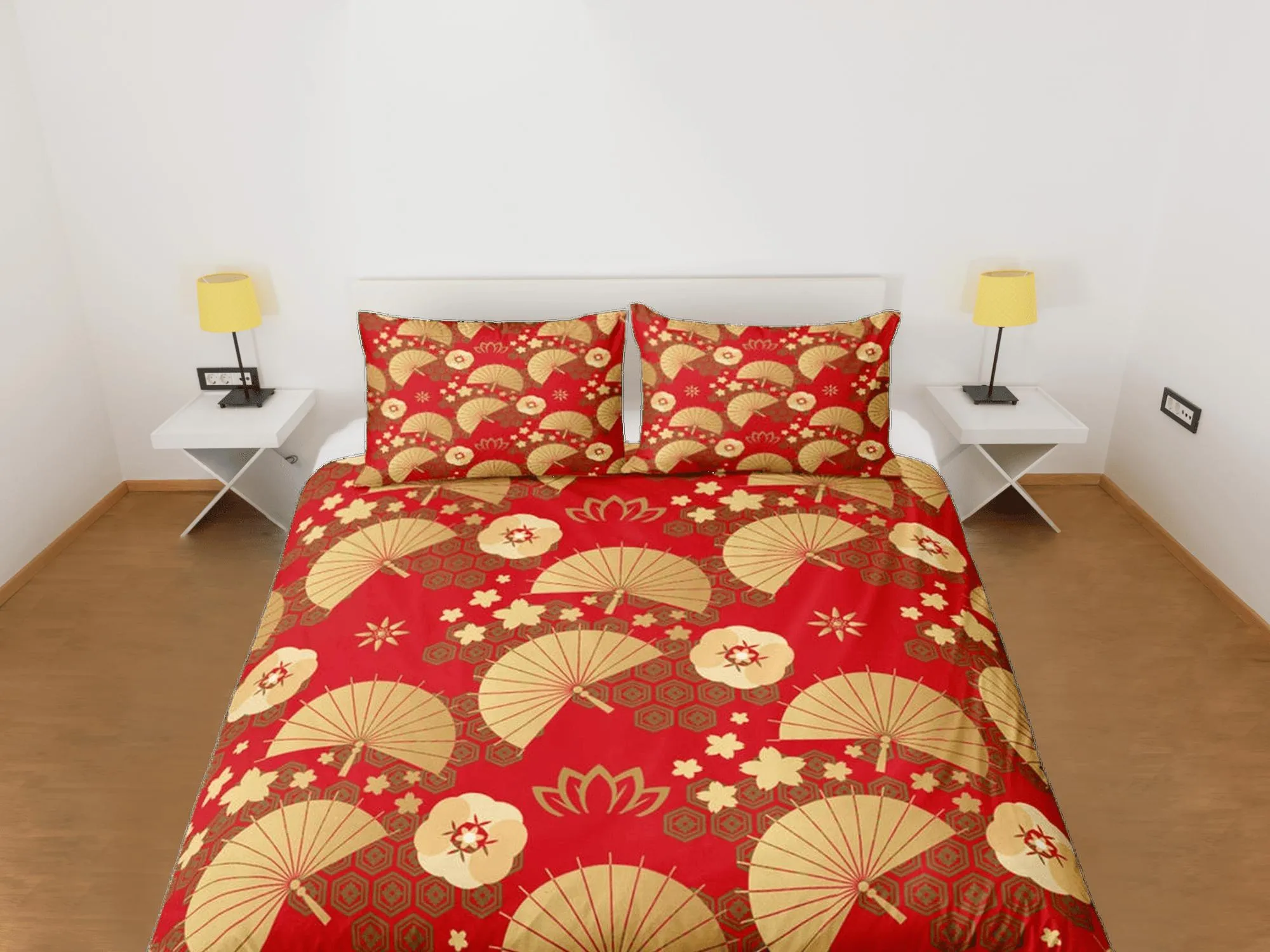 Red Gold Duvet Cover Set Oriental Asian Style Bedspread, Dorm Bedding & Pillowcase