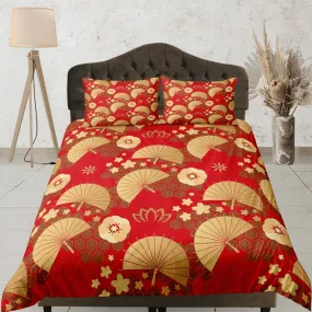 Red Gold Duvet Cover Set Oriental Asian Style Bedspread, Dorm Bedding & Pillowcase