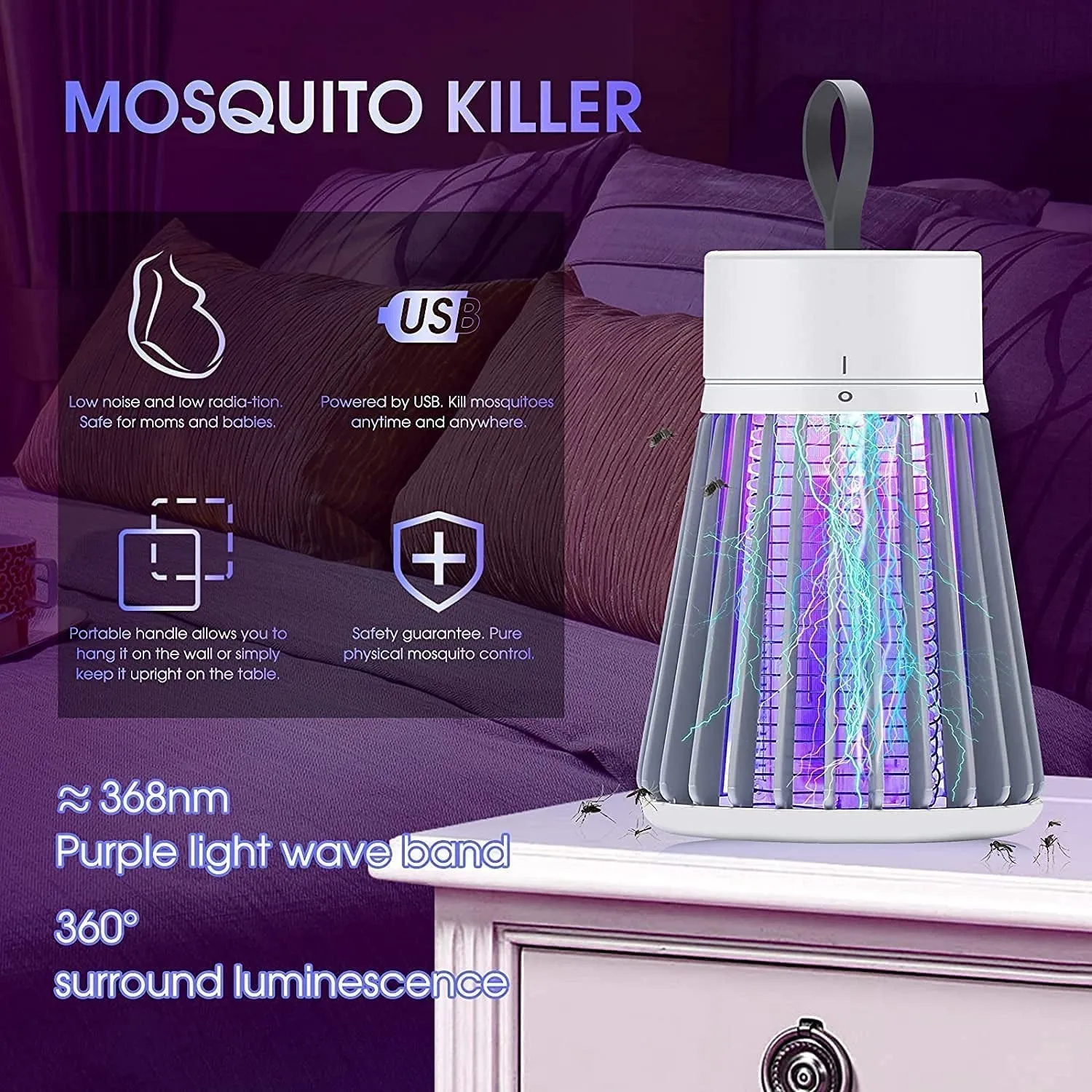 SafeGlow: Eco-Friendly LED Mosquito Trap Lamp (USB Powered)