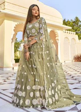 Sage Green Mirror Embellished Wedding Lehenga Choli