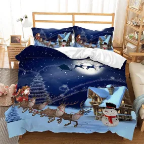 Santa Claus reindeer flying Christmas bedding, pillowcase holiday gift duvet cover king queen toddler bedding baby Christmas farmhouse decor