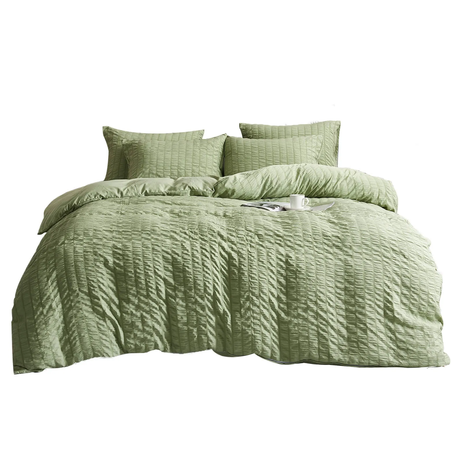 Seersucker Stripe Duvet Cover Set (Green)