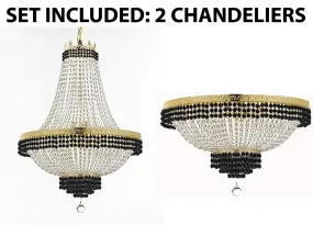 Set of 2-1 French Empire Crystal Chandelier Lighting Trimmed w/Jet Black Crystal! H36" X W30" and 1 Flush French Empire Crystal Chandelier Trimmed with Jet Black Crystal! H18" X W24" - B79/CG/870/14   B79/CG/FLUSH/870/9