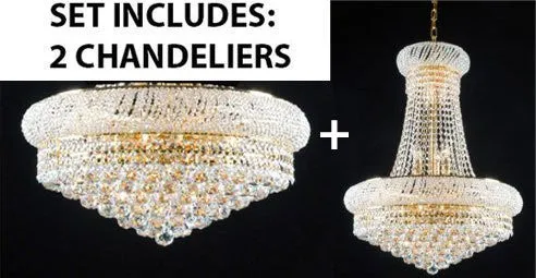 Set Of 2 - New French Empire Crystal Chandelier 24X32   Flush Empire Crystal Chandelier Lighting 15X24 - Foyer Hallway Bedroom Kitchen- Works For All Locations - 1Ea-A93-542/15 1Ea-F93-Flush/542/15