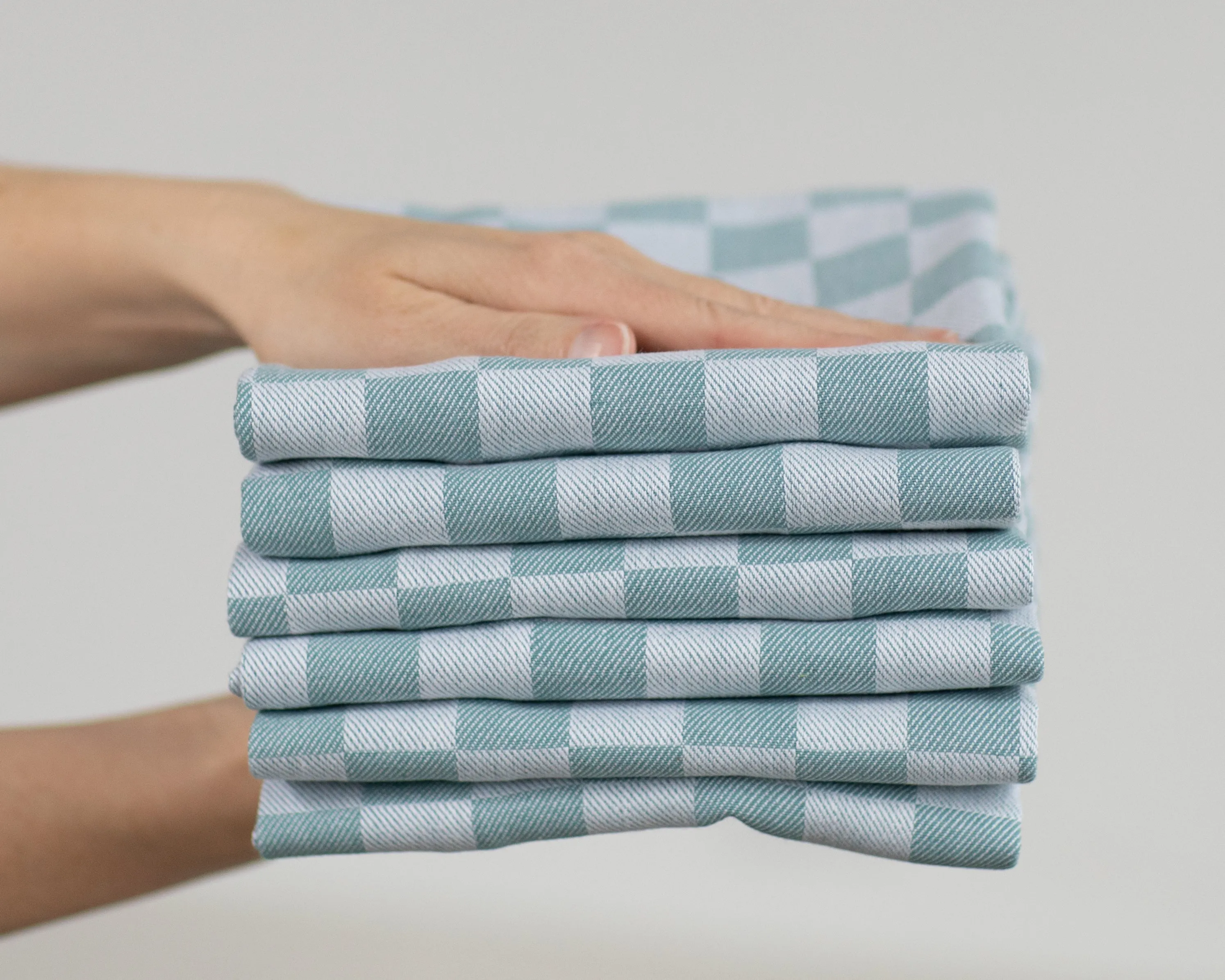 Set of 6 Woven Textured Check Tea Towels in Six Colours