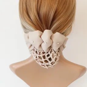 side rhinestone pearl embellished chiffon bun net snood hair claw clip