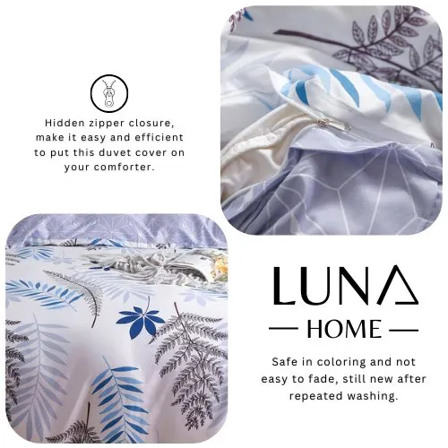 Single Set of 4 Pieces, Reversible Duvet Cover Set, with a Lovely Leaf Design.