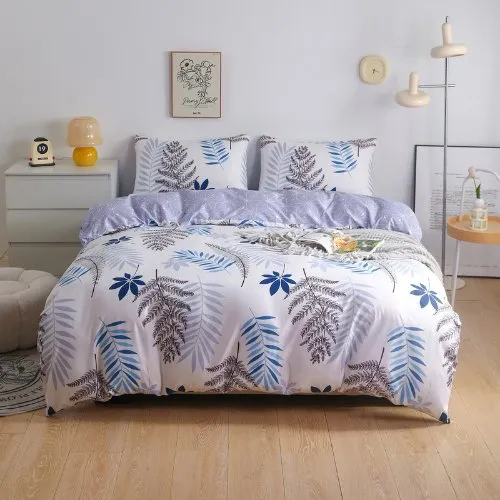 Single Set of 4 Pieces, Reversible Duvet Cover Set, with a Lovely Leaf Design.