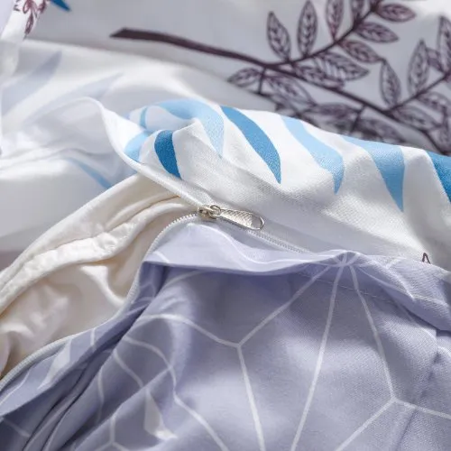 Single Set of 4 Pieces, Reversible Duvet Cover Set, with a Lovely Leaf Design.