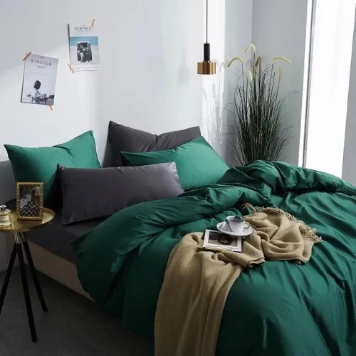 Single size 4 pieces Bedding Set without filler, Plain Emerald Green Color